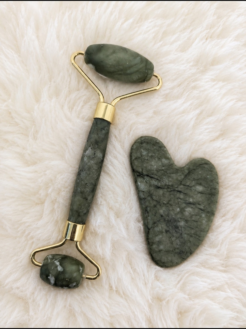 Dark Green Jade Facial Roller & Gua Sha Set - Barely Used